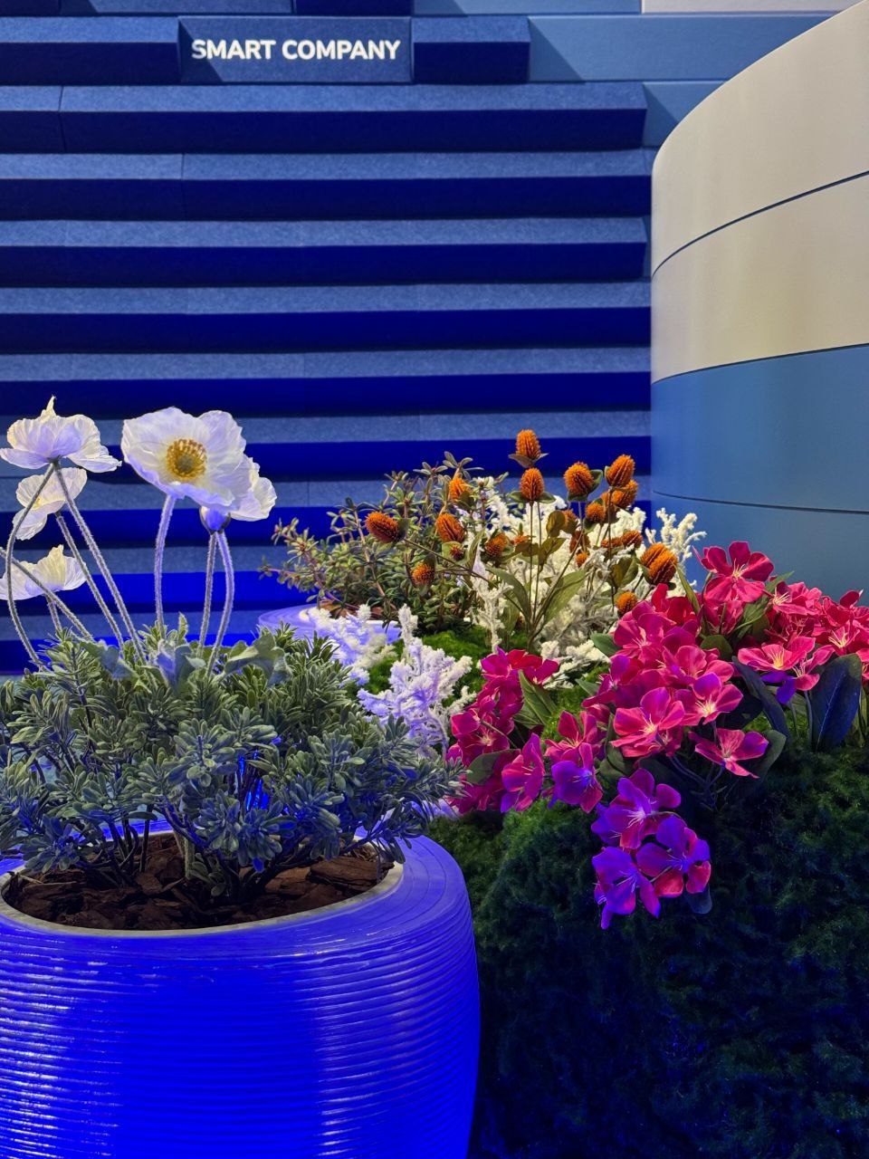 Translucent illuminated planters in the Smart Group office
